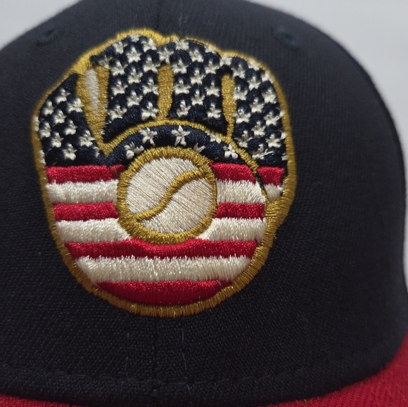 New Era Navy and Red Baseball Cap with Flag Patch - Picture 2 of 9